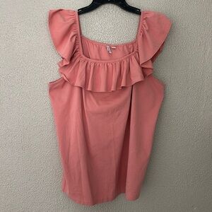 Women’s Cato Plus Size ruffle strap sleeveless top, 18/20 2X, coral color